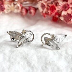 Leaf Shaped Foliage Screw Back Sterling Silver 925 Stud Earrings